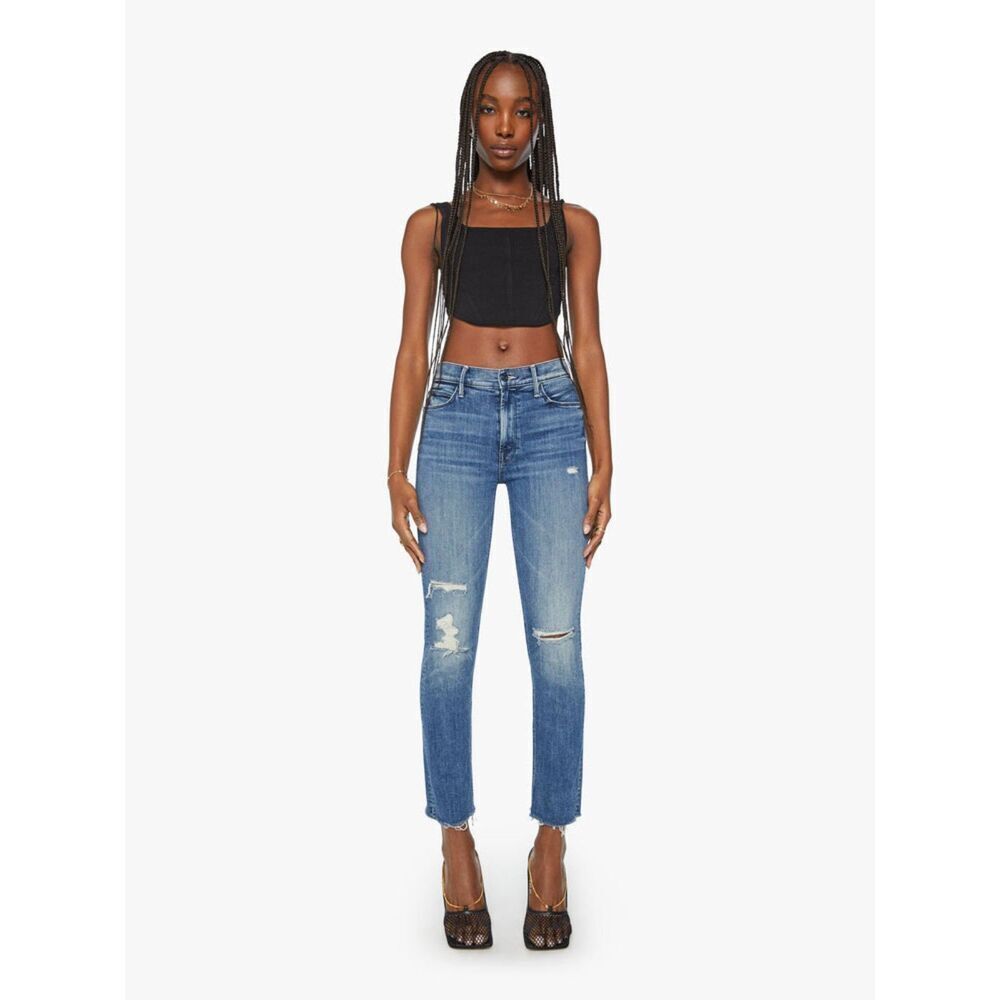 Mother Mid Rise Dazzler Ankle Fray Skinny Jeans